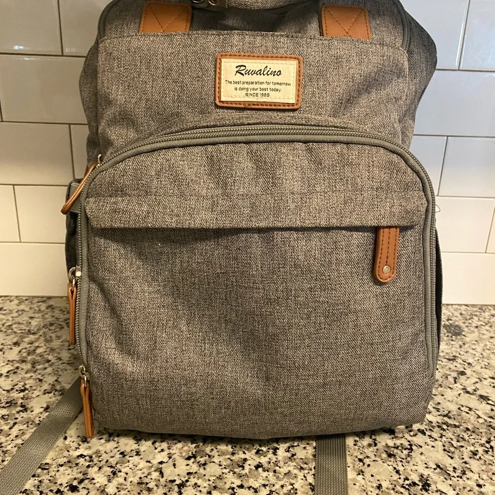 RUVALINO Gray Waterproof Multifunction Diaper Bag Backpack